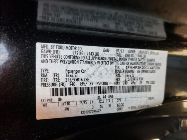 Photo 10 from auction – 2012 FORD FOCUS SE with VIN 1FAHP3K20CL447256