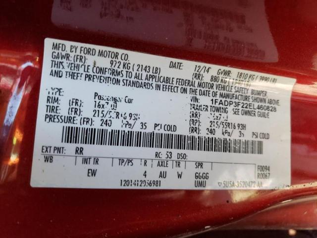 Photo 10 from auction – 2014 FORD FOCUS SE with VIN 1FADP3F22EL460828