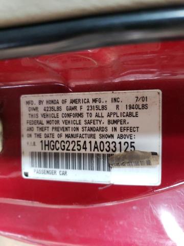 Photo 10 from auction – 2001 HONDA ACCORD EX with VIN 1HGCG22541A033125
