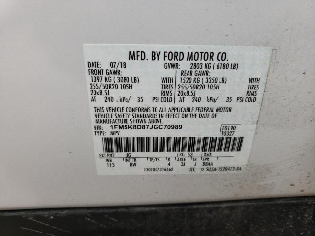 Photo 10 from auction – 2018 FORD EXPLORER X with VIN 1FM5K8D87JGC70989