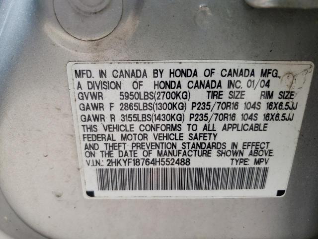 Photo 10 from auction – 2004 HONDA PILOT EXL with VIN 2HKYF18764H552488