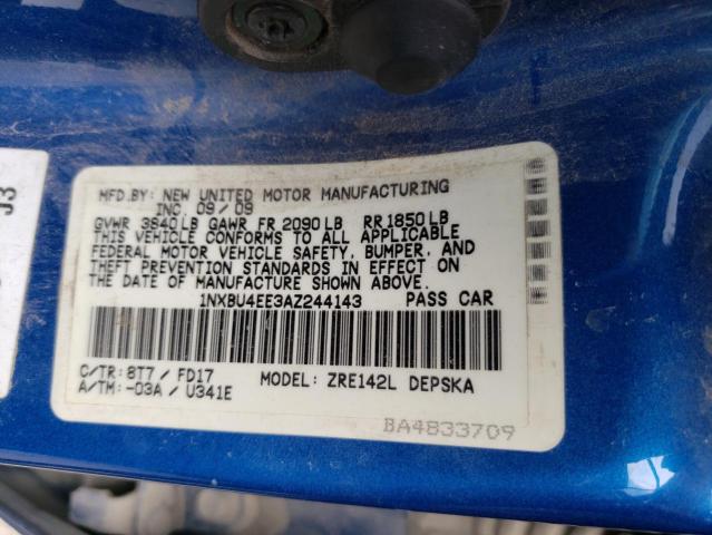 Photo 10 from auction – 2010 TOYOTA COROLLA BA with VIN 1NXBU4EE3AZ244143