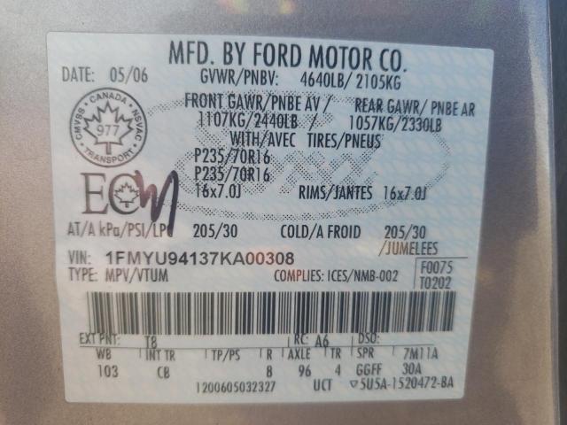 Photo 10 from auction – 2007 FORD ESCAPE LIM with VIN 1FMYU94137KA00308