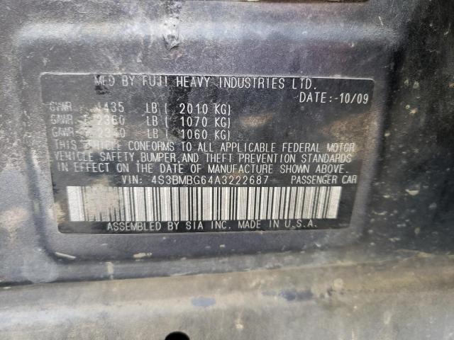 Photo 10 from auction – 2010 SUBARU LEGACY 2.5 with VIN 4S3BMBG64A3222687