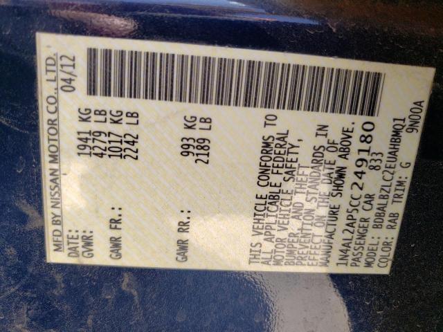 Photo 10 from auction – 2012 NISSAN ALTIMA BAS with VIN 1N4AL2AP5CC249180
