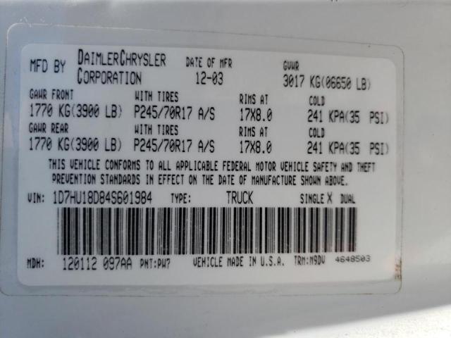 Photo 10 from auction – 2004 DODGE RAM 1500 S with VIN 1D7HU18D84S601984