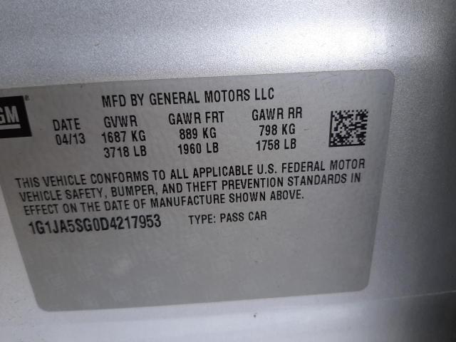 Photo 10 from auction – 2013 CHEVROLET SONIC LS with VIN 1G1JA5SG0D4217953