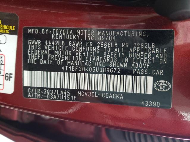 Photo 10 from auction – 2005 TOYOTA CAMRY LE with VIN 4T1BF30K05U089672
