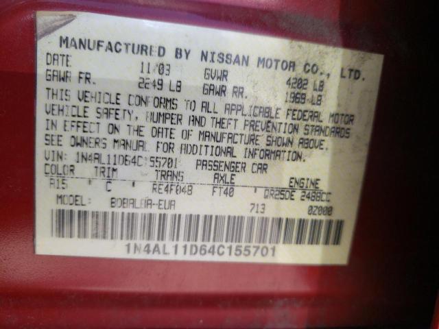 Foto 10 de la subasta – 2004 NISSAN ALTIMA BAS con VIN 1N4AL11D64C155701