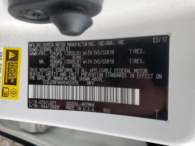 Photo 10 from auction – 2017 TOYOTA HIGHLANDER with VIN 5TDJZRFH4HS405976