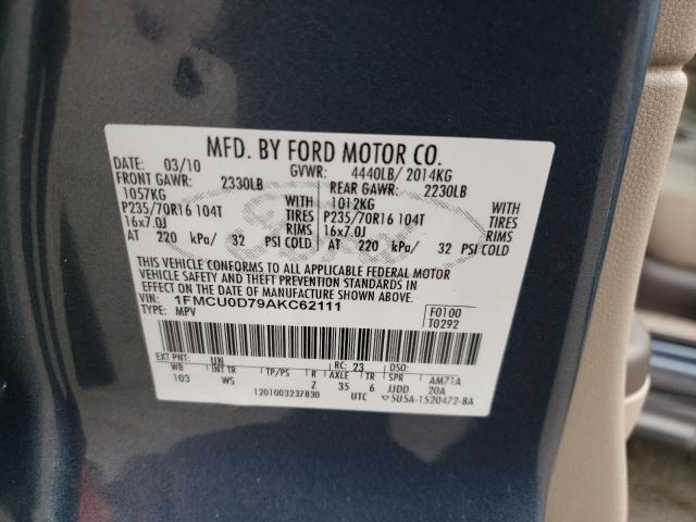Photo 10 from auction – 2010 FORD ESCAPE XLT with VIN 1FMCU0D79AKC62111