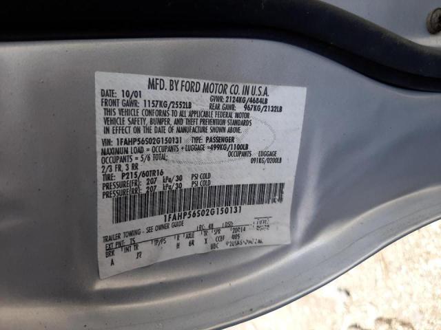 Photo 10 from auction – 2002 FORD TAURUS SEL with VIN 1FAHP56S02G150131
