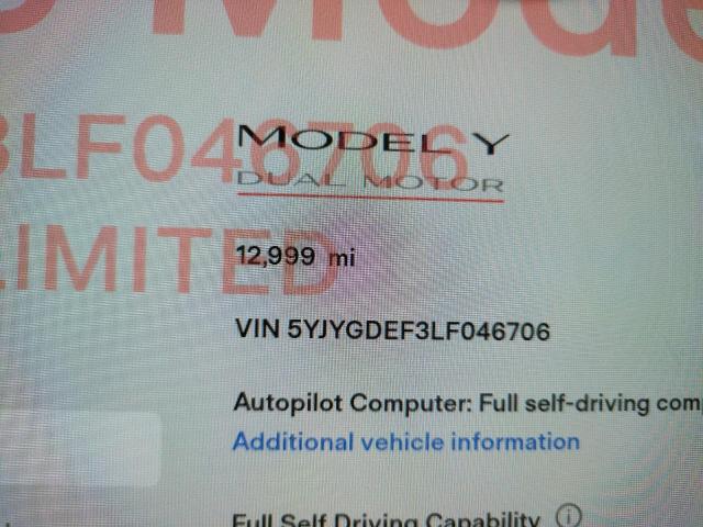 Photo 8 from auction – 2020 TESLA MODEL Y with VIN 5YJYGDEF3LF046706