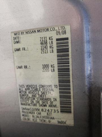 Zdjęcie 10 z aukcji – 2009 NISSAN MAXIMA S z VIN 1N4AA51E99C824735