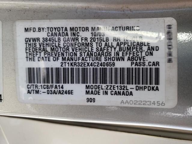 Photo 10 from auction – 2004 TOYOTA COROLLA MA with VIN 2T1KR32EX4C240659