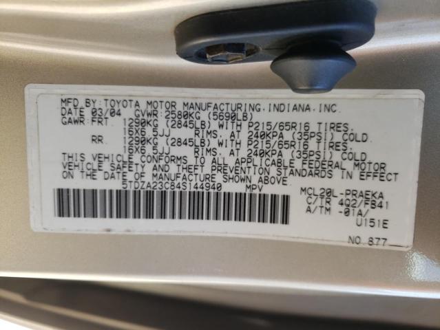 Photo 10 from auction – 2004 TOYOTA SIENNA CE with VIN 5TDZA23C84S144940