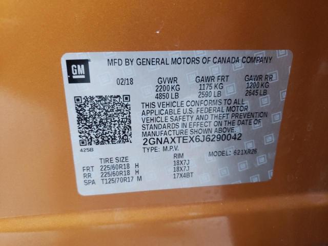 Photo 10 from auction – 2018 CHEVROLET EQUINOX LT with VIN 2GNAXTEX6J6290042