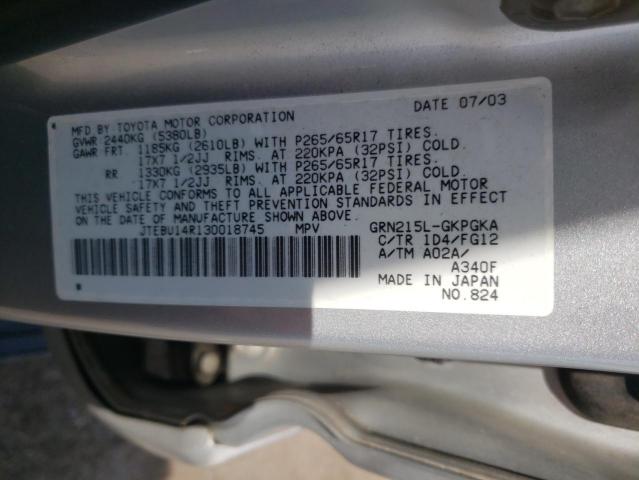 Photo 10 from auction – 2003 TOYOTA 4RUNNER SR with VIN JTEBU14R130018745