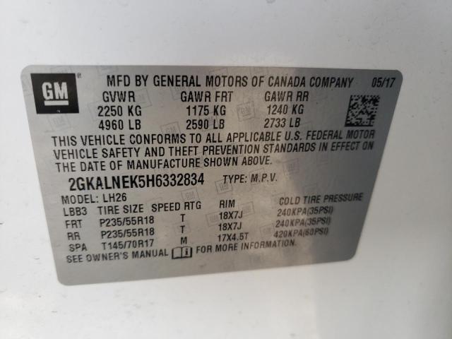 Photo 10 from auction – 2017 GMC TERRAIN SL with VIN 2GKALNEK5H6332834