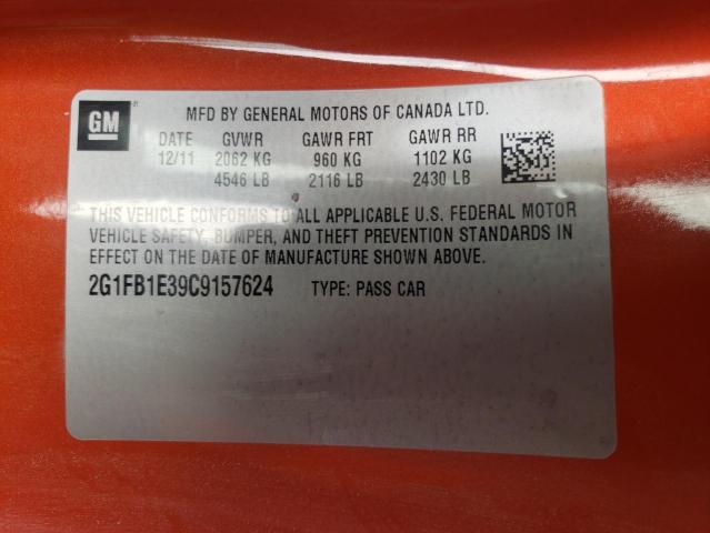 Photo 10 from auction – 2012 CHEVROLET CAMARO LT with VIN 2G1FB1E39C9157624
