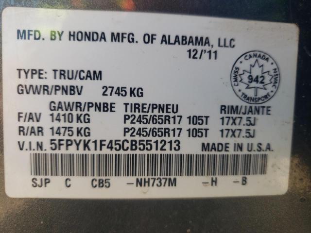 Photo 10 from auction – 2012 HONDA RIDGELINE with VIN 5FPYK1F45CB551213
