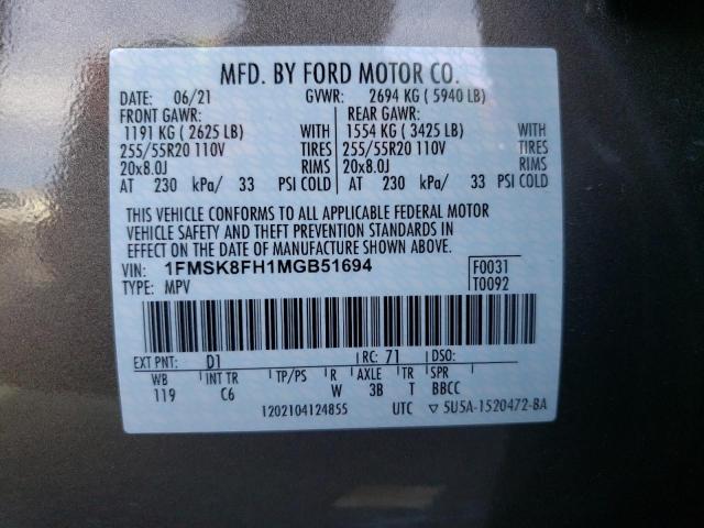 Photo 10 from auction – 2021 FORD EXPLORER L with VIN 1FMSK8FH1MGB51694