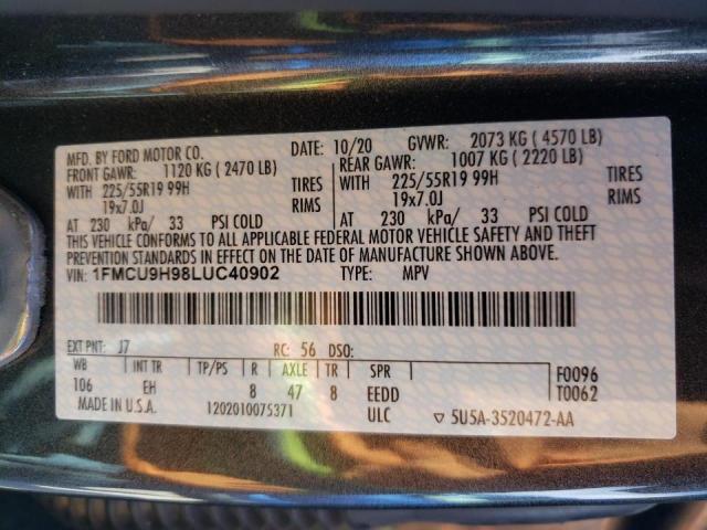 Photo 10 from auction – 2020 FORD ESCAPE SEL with VIN 1FMCU9H98LUC40902