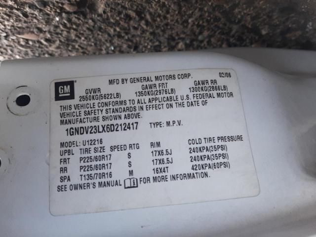Photo 10 from auction – 2006 CHEVROLET UPLANDER L with VIN 1GNDV23LX6D212417