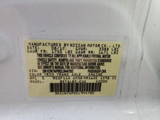 Photo 10 from auction – 2012 NISSAN VERSA S with VIN 3N1CN7AP0CL944782