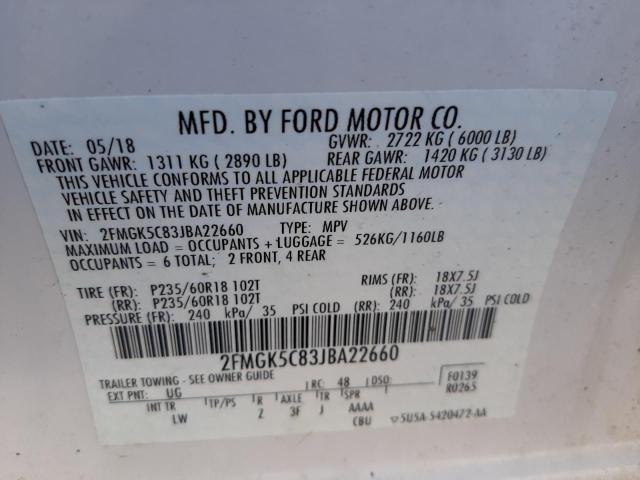 Photo 10 from auction – 2018 FORD FLEX SEL with VIN 2FMGK5C83JBA22660