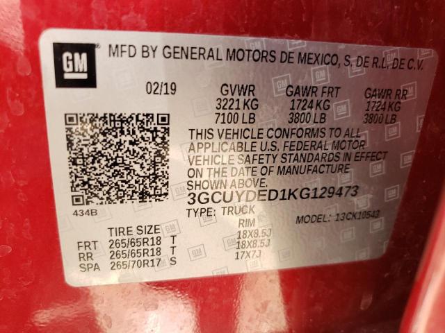 Photo 10 from auction – 2019 CHEVROLET SILVERADO with VIN 3GCUYDED1KG129473