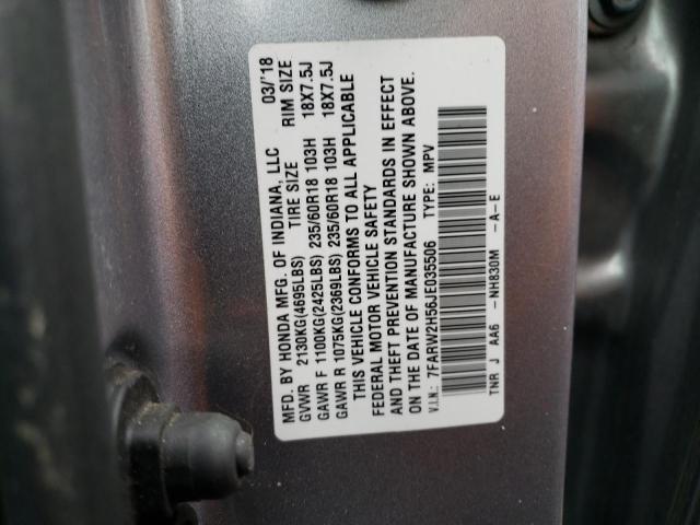 Photo 10 from auction – 2018 HONDA CR-V EX with VIN 7FARW2H56JE035506