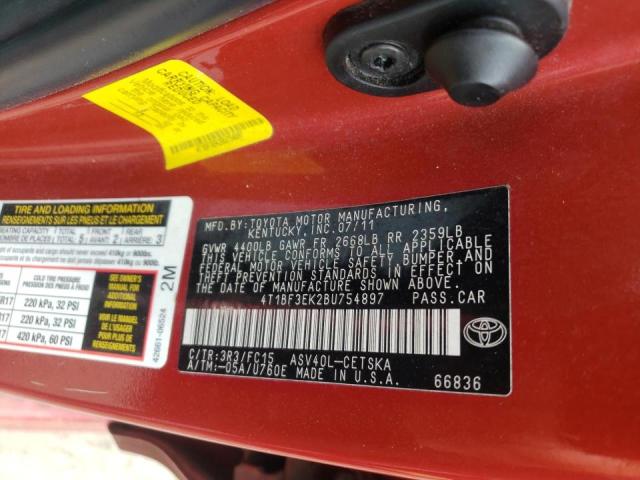 Photo 10 from auction – 2011 TOYOTA CAMRY BASE with VIN 4T1BF3EK2BU754897