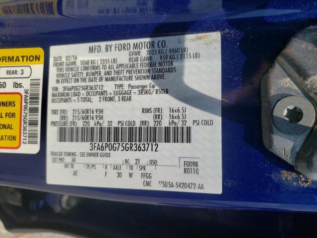 Photo 10 from auction – 2016 FORD FUSION S with VIN 3FA6P0G75GR363712