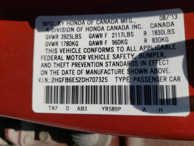 Photo 10 from auction – 2013 HONDA CIVIC SI with VIN 2HGFB6E52DH707325