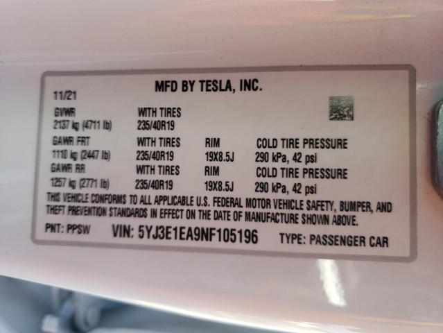 Photo 10 from auction – 2022 TESLA MODEL 3 with VIN 5YJ3E1EA9NF105196