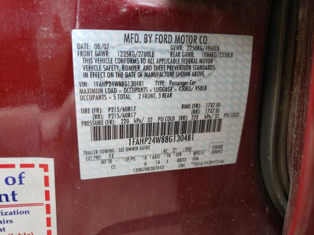 Photo 10 from auction – 2008 FORD TAURUS SEL with VIN 1FAHP24W88G130481