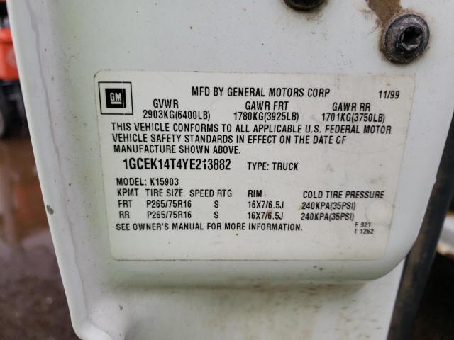 Photo 10 from auction – 2000 CHEVROLET SILVERADO with VIN 1GCEK14T4YE213882