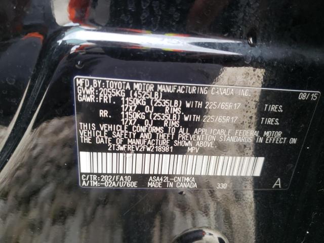 Photo 10 from auction – 2015 TOYOTA RAV4 XLE with VIN 2T3WFREV2FW218981