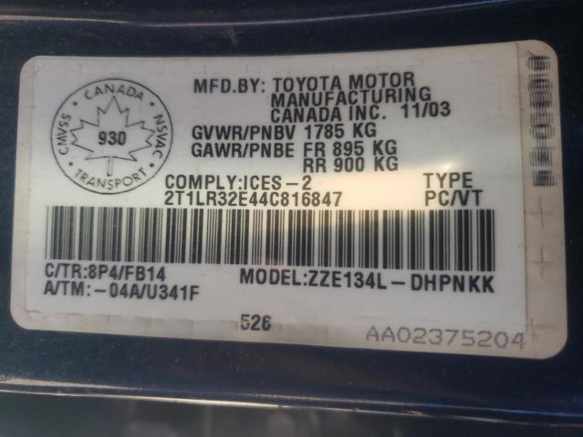 Photo 10 from auction – 2004 TOYOTA MATRIX XR with VIN 2T1LR32E44C816847