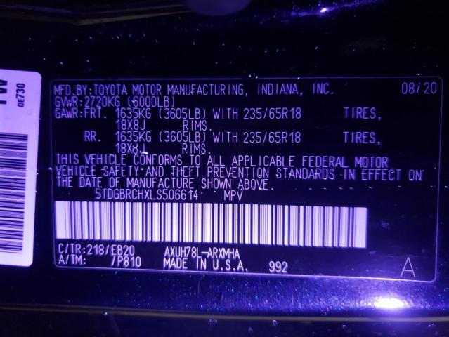 Photo 10 from auction – 2020 TOYOTA HIGHLANDER with VIN 5TDGBRCHXLS506614