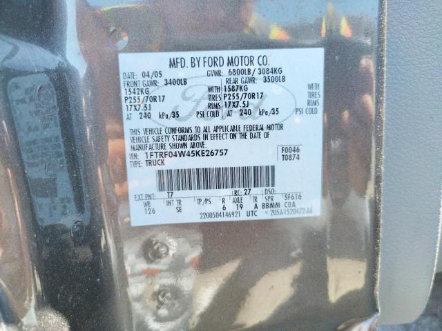 Photo 10 from auction – 2005 FORD F150 with VIN 1FTRF04W45KE26757