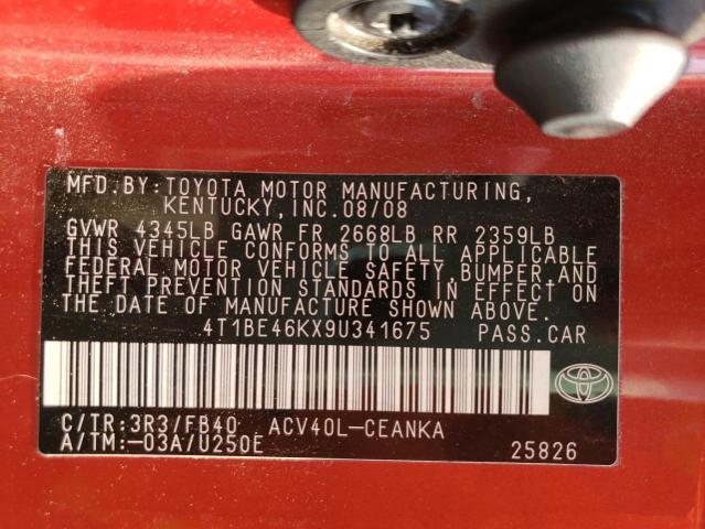 Photo 10 from auction – 2009 TOYOTA CAMRY BASE with VIN 4T1BE46KX9U341675