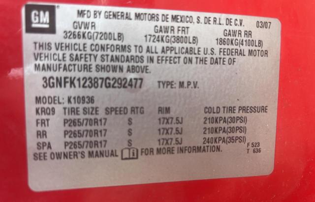 Photo 10 from auction – 2007 CHEVROLET AVALANCHE with VIN 3GNFK12387G292477
