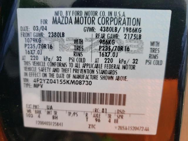 Photo 10 from auction – 2005 MAZDA TRIBUTE S with VIN 4F2YZ04155KM08730