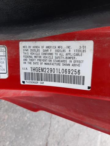 Photo 10 from auction – 2001 HONDA CIVIC SI with VIN 1HGEM22901L069256