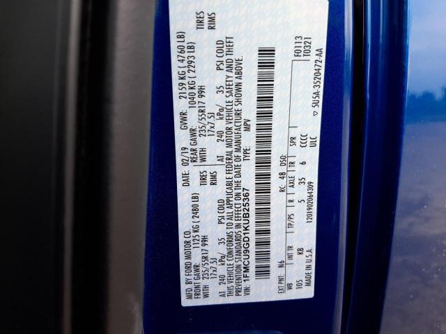 Photo 10 from auction – 2019 FORD ESCAPE SE with VIN 1FMCU9GD1KUB25367