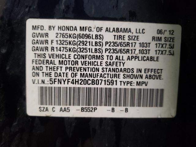 Photo 10 from auction – 2012 HONDA PILOT LX with VIN 5FNYF4H20CB071591