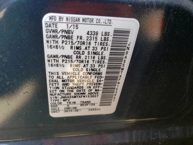 Photo 10 from auction – 2015 NISSAN ROGUE SELE with VIN JN8AS5MTXFW153687