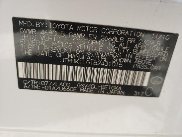 Photo 10 from auction – 2011 LEXUS ES 350 with VIN JTHBK1EG1B2431015
